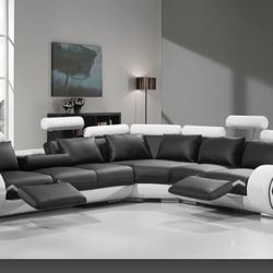 Modern Black and White Bonded Leather Sectional Sofa