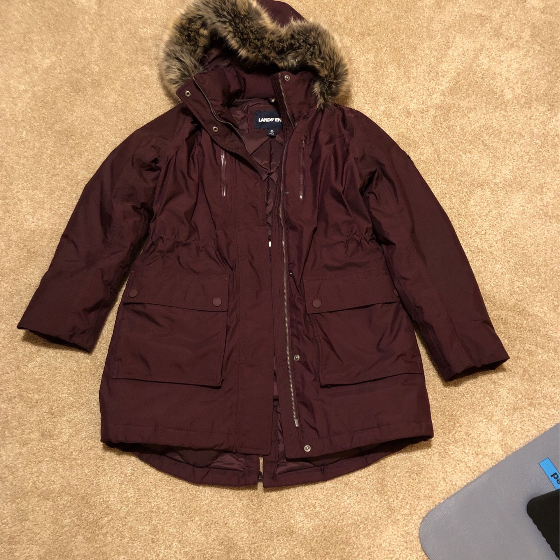 Land’s End Women’s Expedition Waterproof Down Winter Parka With Faux Fur Hood Mulberry Color,