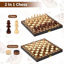 🎁🎁🎁 15” Magnetic Wooden Chess Set – Foldable Travel Game