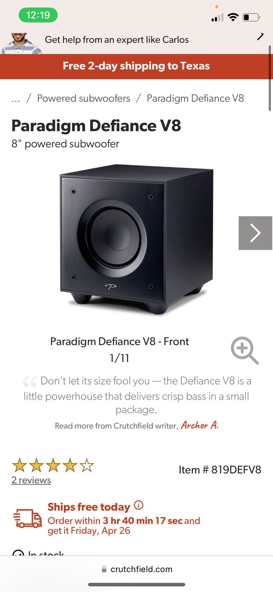 PARADIGM DEFIANCE V8 SUBWOOFER