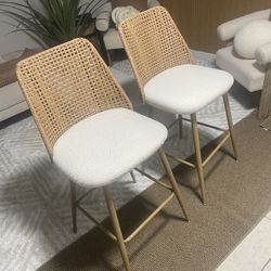 Aliette 27" Upholstered Boucle Rattan Full Back Counter Stool Set Of 2 $140