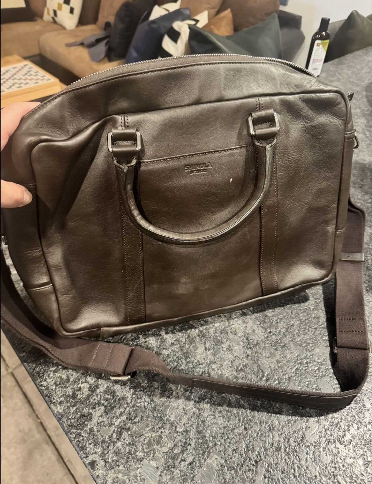 Shinola Dark Brown Leather Messenger Bag