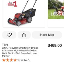 22 in. Recycler SmartStow Briggs & Stratton High Wheel FWD Gas Walk Behind Self Propelled Lawn Mower