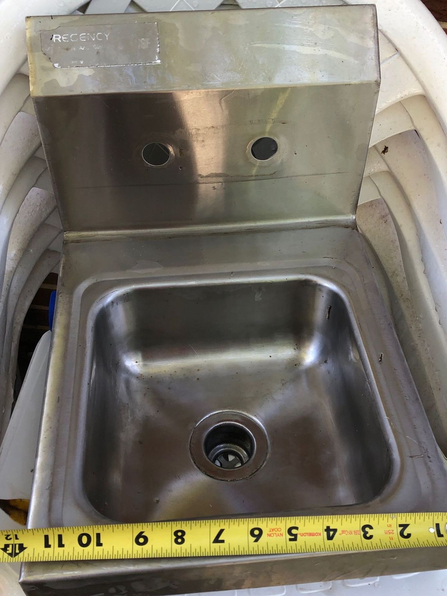 Used 12x16 stainless steel sink good condition for small bar or exterior kitchen!l Plus Faucet