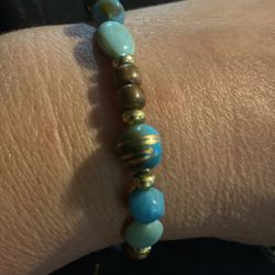 Turquoise Bead Bracelet friendship bracelet gold with brown and blue stone's perfect Christmas present 