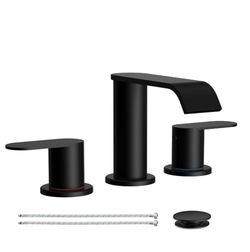 Matte Black Waterfall Bathroom Faucet - 8 Inch Widespread