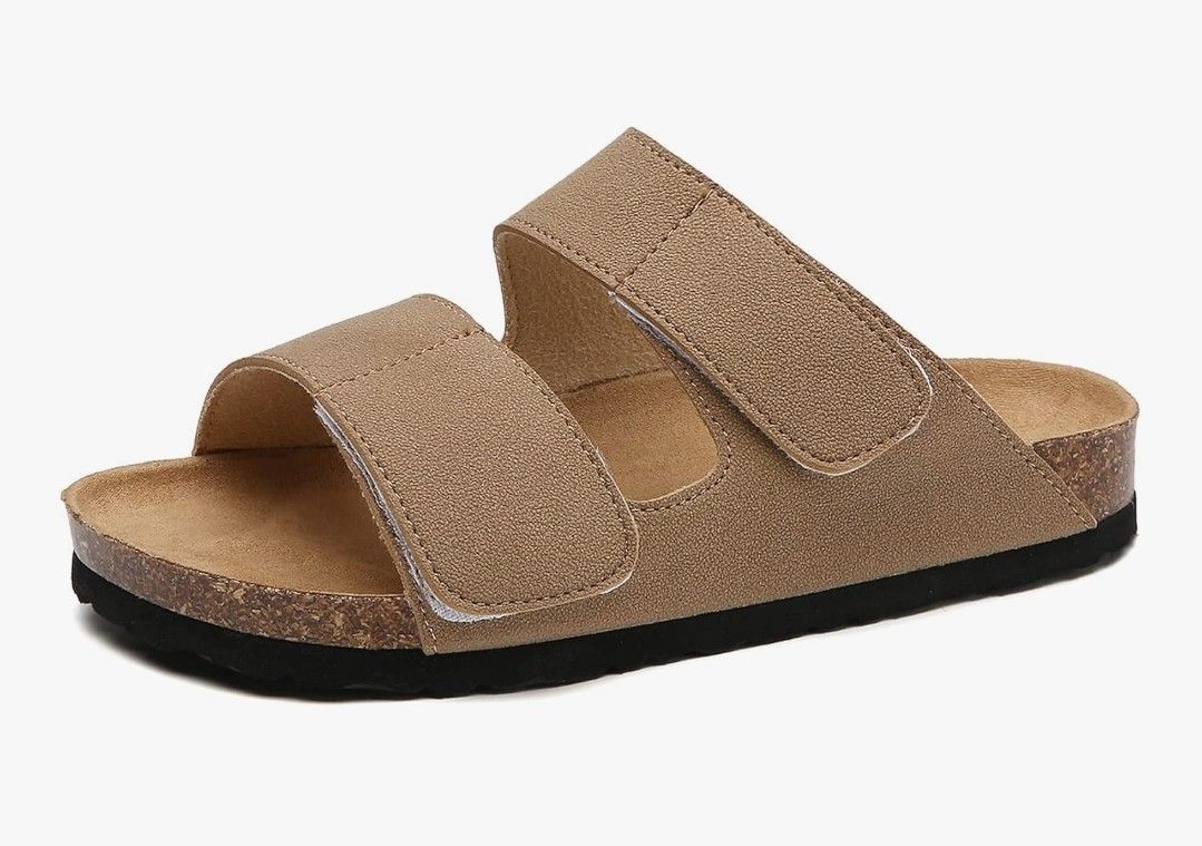 New Women Cork Slide Sandals, Adjustable Hook Loop, Comfortable Slip-on Summer Flat Sandals For Women