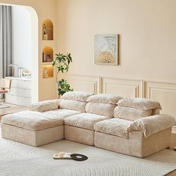 S12 $269  115.7" L Shaped Modular Sectional Sofa with Ottoman, Cloud Boneless Couch, Upholstered Sofa in a Box, Flexible Module Combination for Living