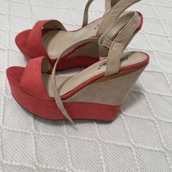 Sandalias De Tacón Alto Tipo Plataforma , Color Bey Y Mamey Size 6.5-7