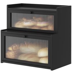 🚨 MUST GO TODAY! DOUBLE LAYER BAMBOO BREAD BOX – MODERN BLACK – NEW – $35 STEAL 🔥