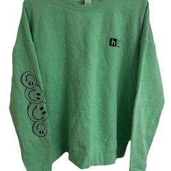 Tultex Hulu Crewneck Sweatshirt Womens  Size Large Smiley Face Design On Sleeve