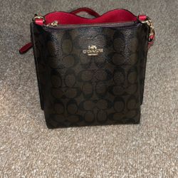 COACH Molly Bucket Bag CA561 Signature Canvas Brown Red 2Way Shoulder