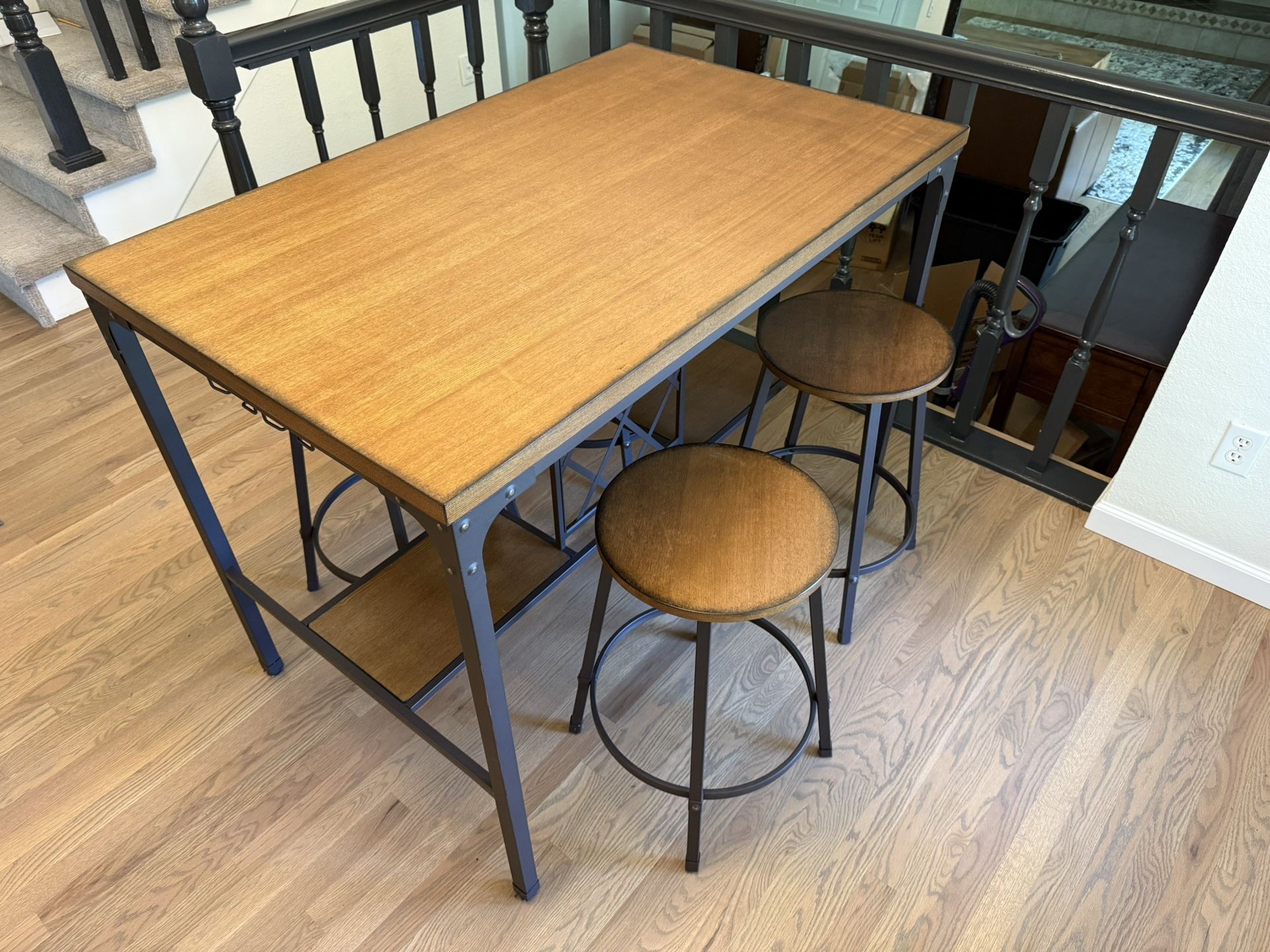 Kitchen Table with Stools and Wine Bottle & Glass Storage