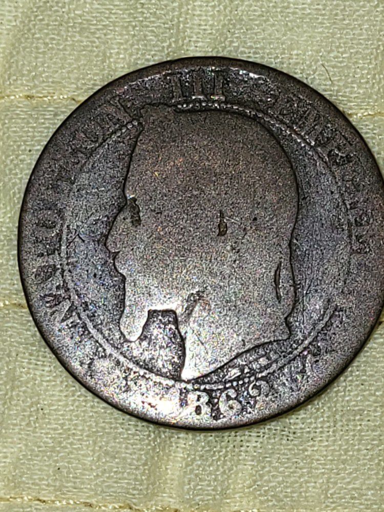 Rare Coin,Napoleon III Empereur, Empire Francais, Dix Centimes, B, France, Collectible Coin, Circulated

