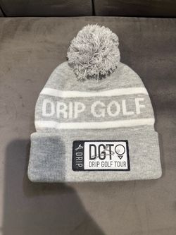 Drip Golf Tour Pom Pom Beanie Gray And White Embroidered Plaque