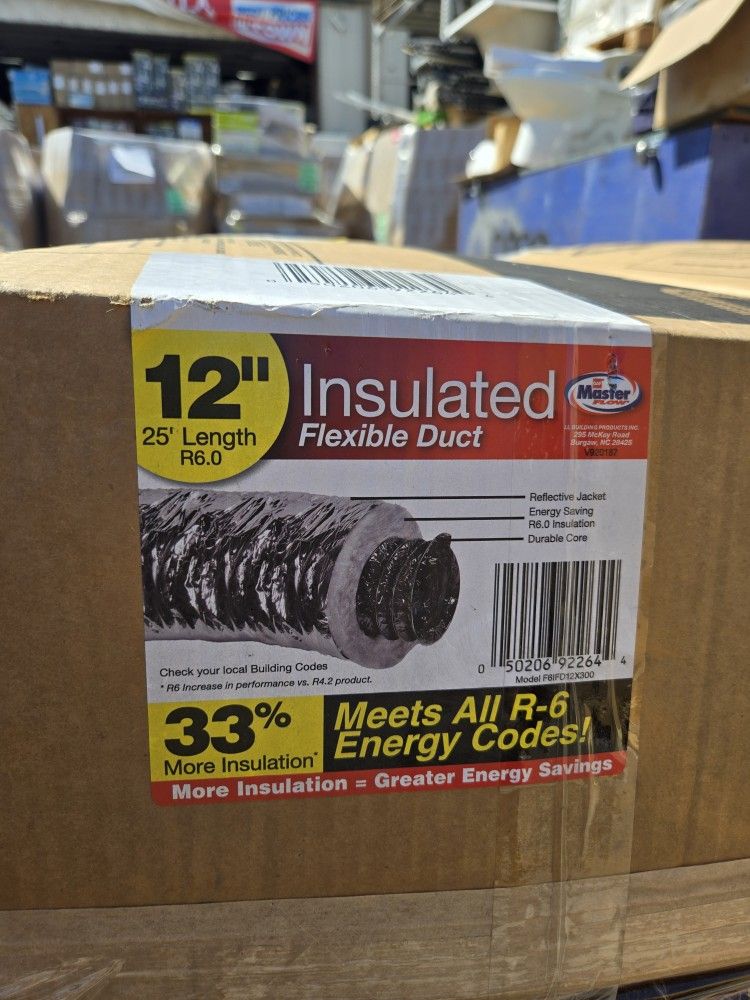 12 in. x 25 ft. Insulated Flexible Duct R6 Silver Jacket for Sale in ...