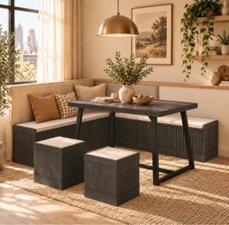 Corner Dining Nook Set with Table and Ottomans