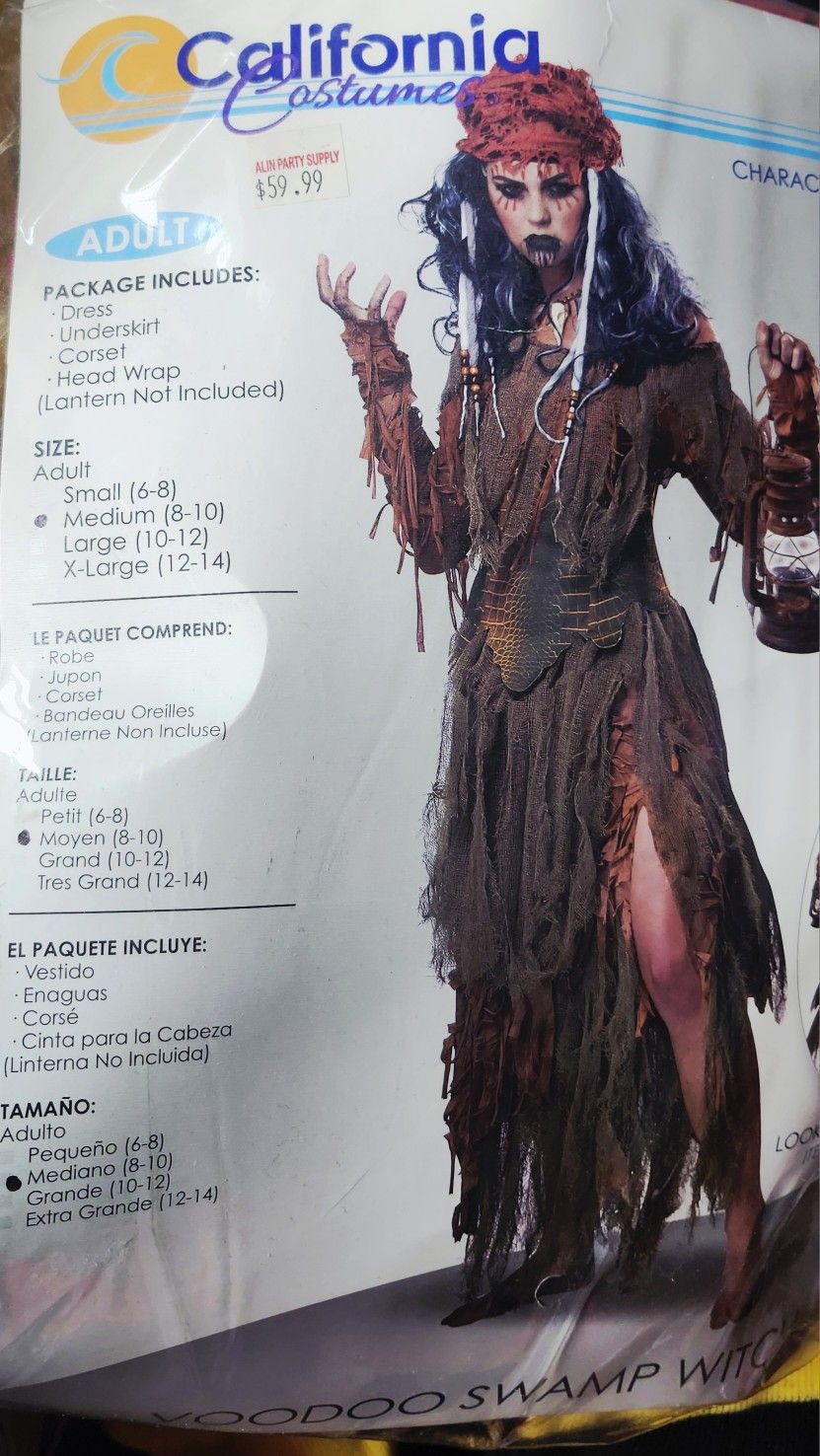 VooDoo Swamp Witch 4pc Halloween Costume Size M Medium