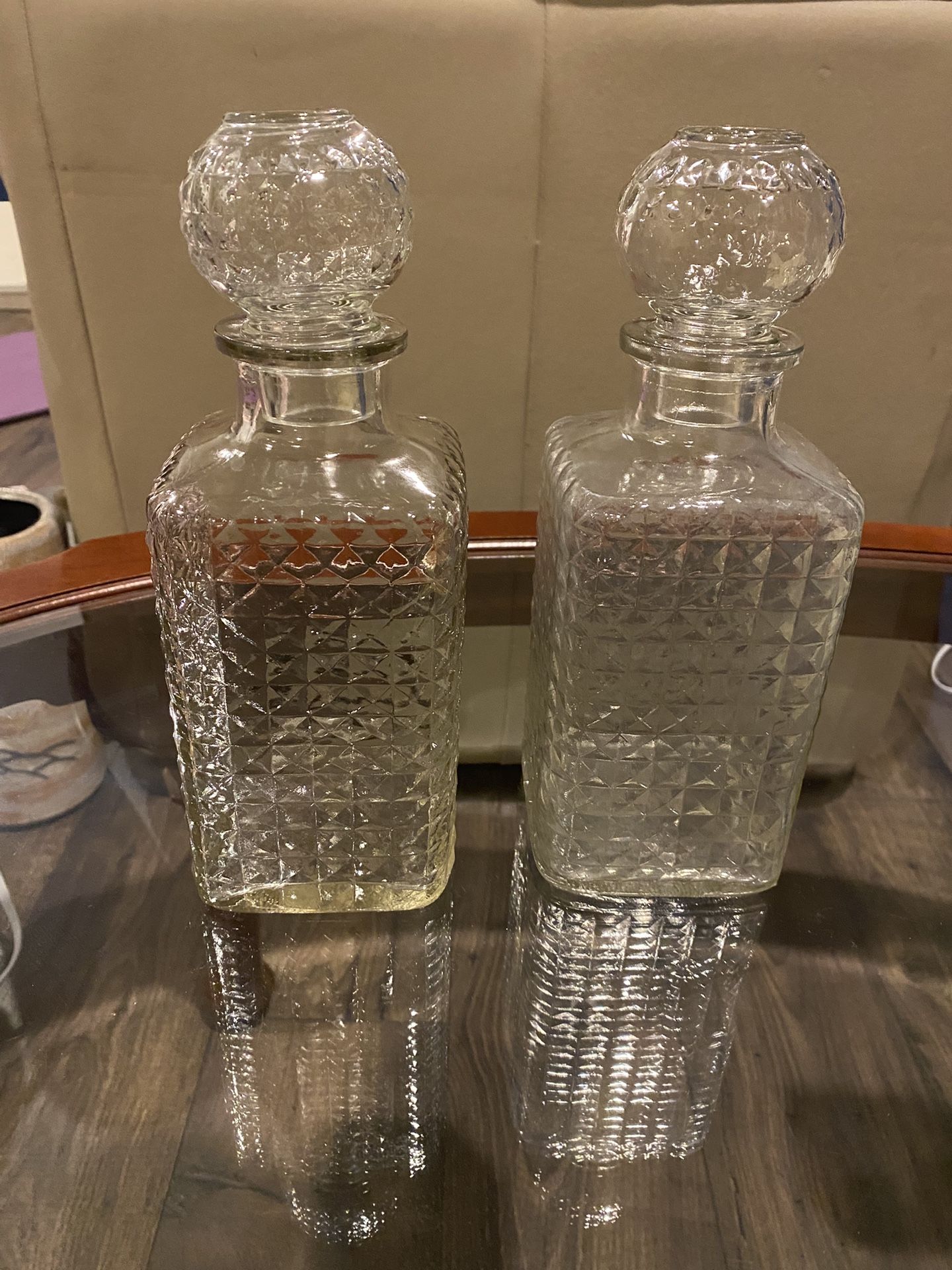 Nice Older Pair Of waffle diamond pattern decanter