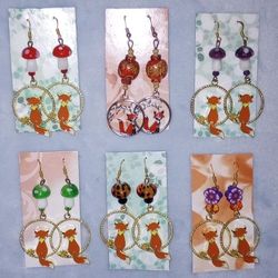 Fox Circle Mushroom Flower Beaded Handmade Unique Sparkly Hoop Earrings 