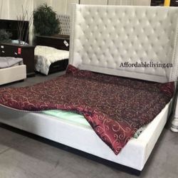 Beige Cal King Wingback Bed Frame Brand New In Box