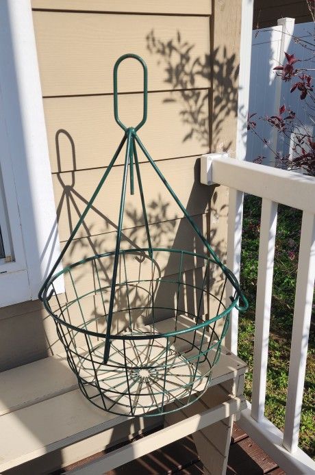 Huge Vintage Green Metal Hanging Planter 30.5" Tall Woth 18" Wide Baskets Home And Business Use.