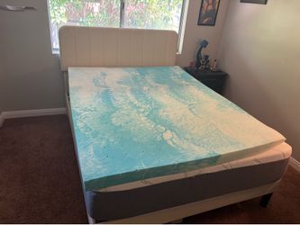 Queen Size Bed Frame + Mattress + Memory Foam Topper