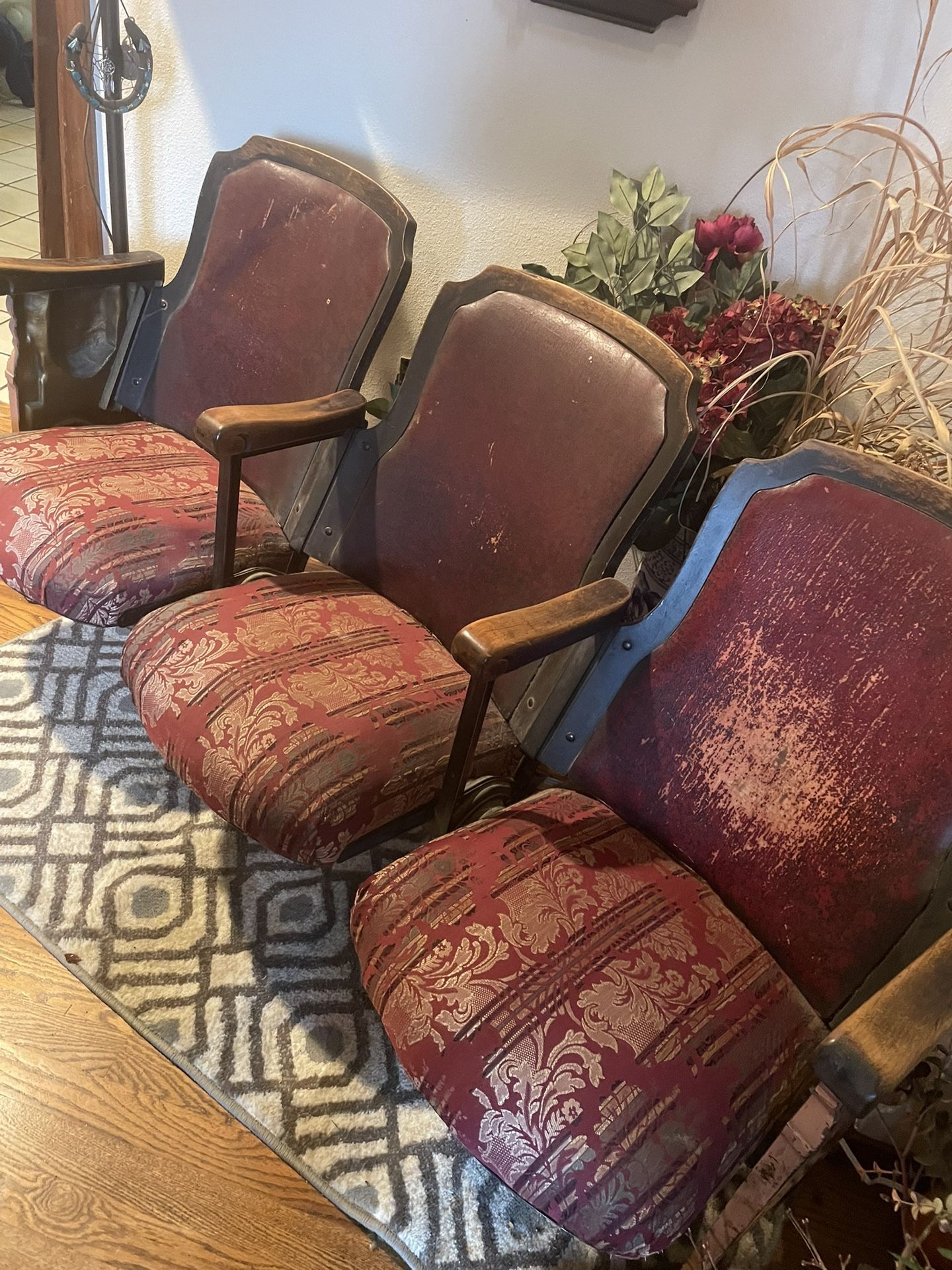 3 Row Antique Theatre Chairs