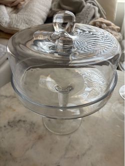 Glass Cake Stand w/ Dome Lid Cloche Pedestal Dessert Display