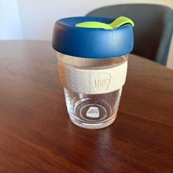 KeepCup Brew 12 Oz. Glass Travel Mug with Navy Lid and Lime Accent