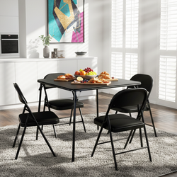 Homy Casa Fern 5 Piece Folding Table Set 34” Black Table with 4 Fair Heavy Duty Upholstered Foldable Chairs