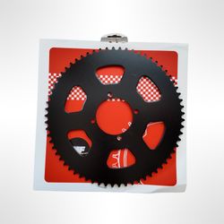 black steel rear sprocket for an electric dirt bike or go-kart.  