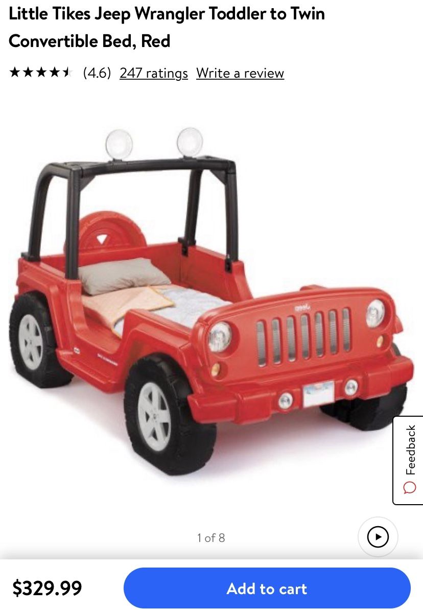 Little tikes Jeep bed with mattress included.