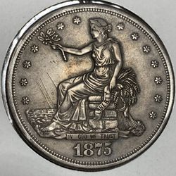 AUTHENTIC 1875 US Trade Silver Dollar Coin UNC Details 