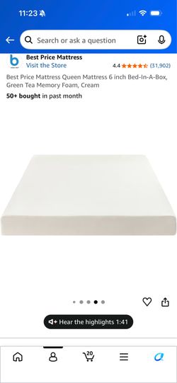 Queen Mattress 6 inch Bed-In-A-Box, Green Tea Memory Foam, Cream