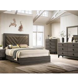 4- Pc Bedroom set Dresser,Mirror  Nightstand (1) Queen size bed frame  Not including Mattress and Box Sp