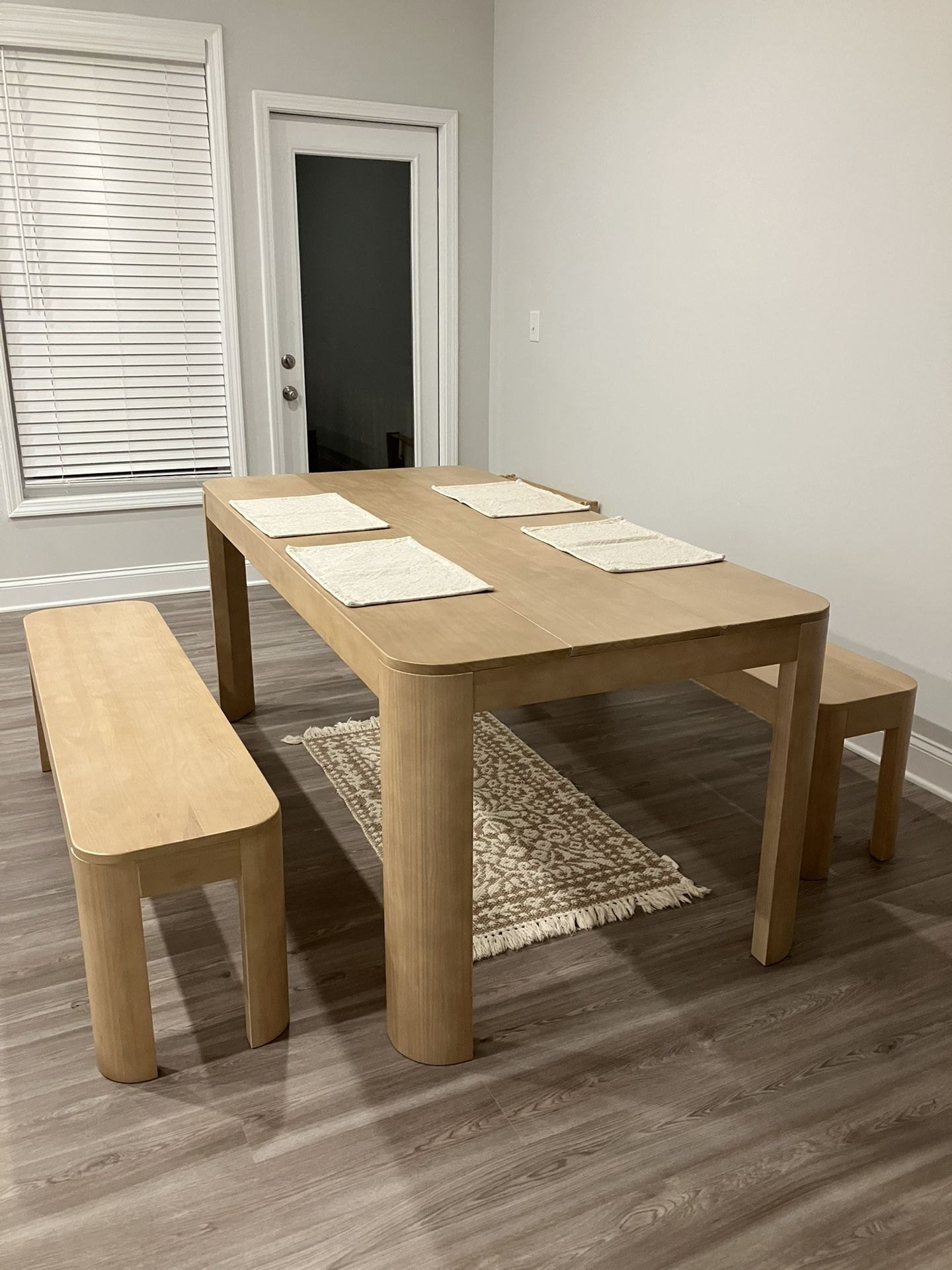 Solid Wood Dining Table With Two Benches