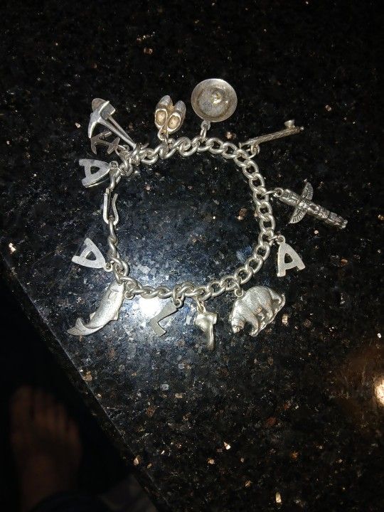 Vintage Sterling Silver Charm Braclett 13 Charms All Sterling