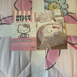 NEW HELLO KITTY SET Quilt Comforter BED Cover Sham TWIN Cute Flower Daughter Girl Bedding