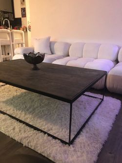Dark Wood Coffee Table with Black Metal Frame