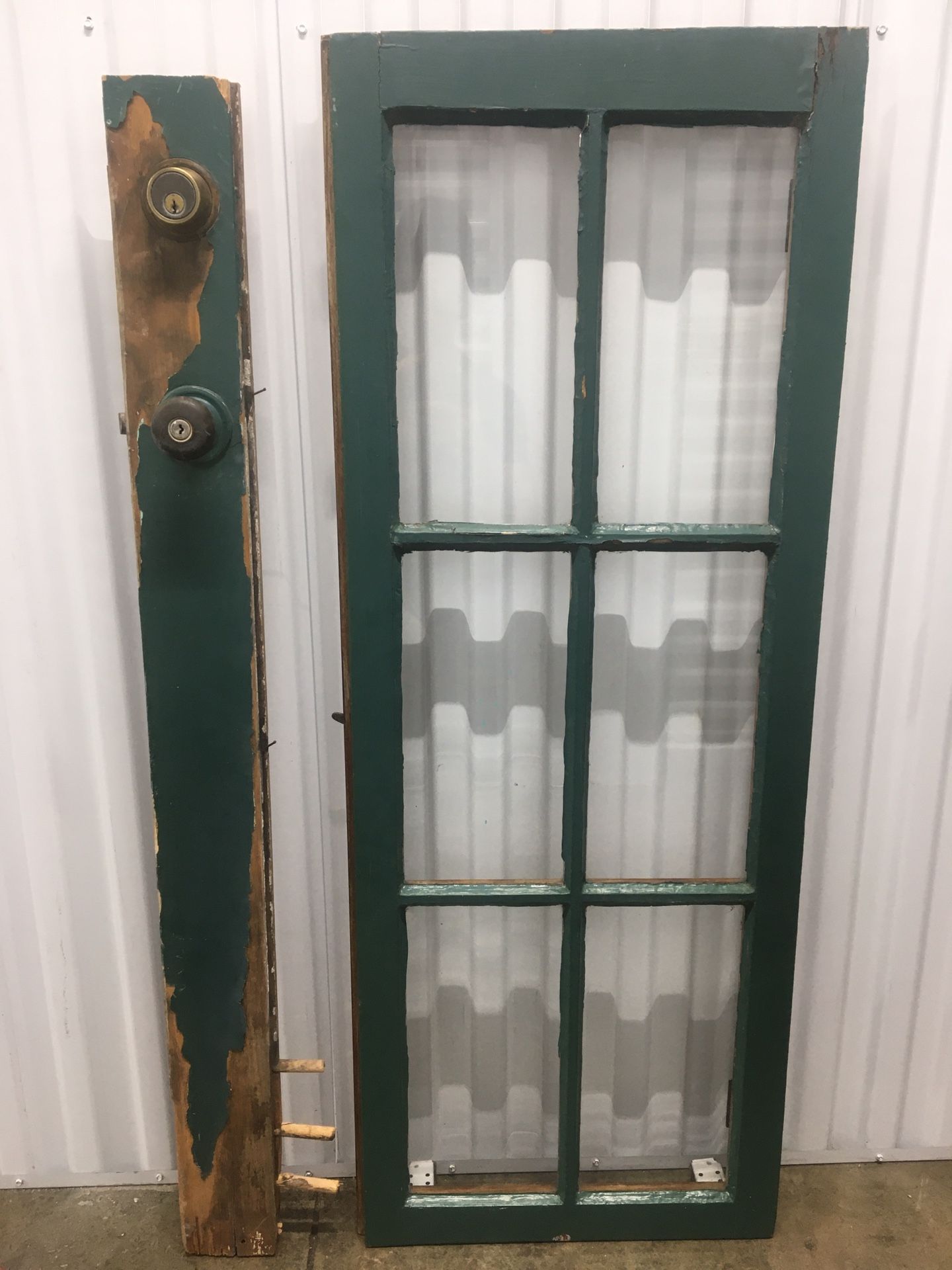 Antique Brass & Glass Doorknobs, Vintage Schlage Lock, Old 6-Lite Casement Window