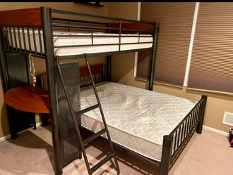 Metal Bunk Bed with Desk- Twin over Full