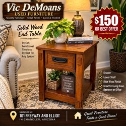 Solid Wood End Table with Drawer