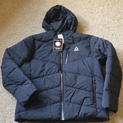 Reebok Men's Black Quilted Insulated Jacket with Hood, Size Large