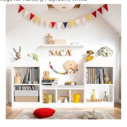 MHOM 68.9“ Kids Bookshelf with Reading Nook, Toy Storage Organizer with Seat Cushion and 7 Storage Cubbies, Wooden Kids Bookcase, Toy Organizers and S