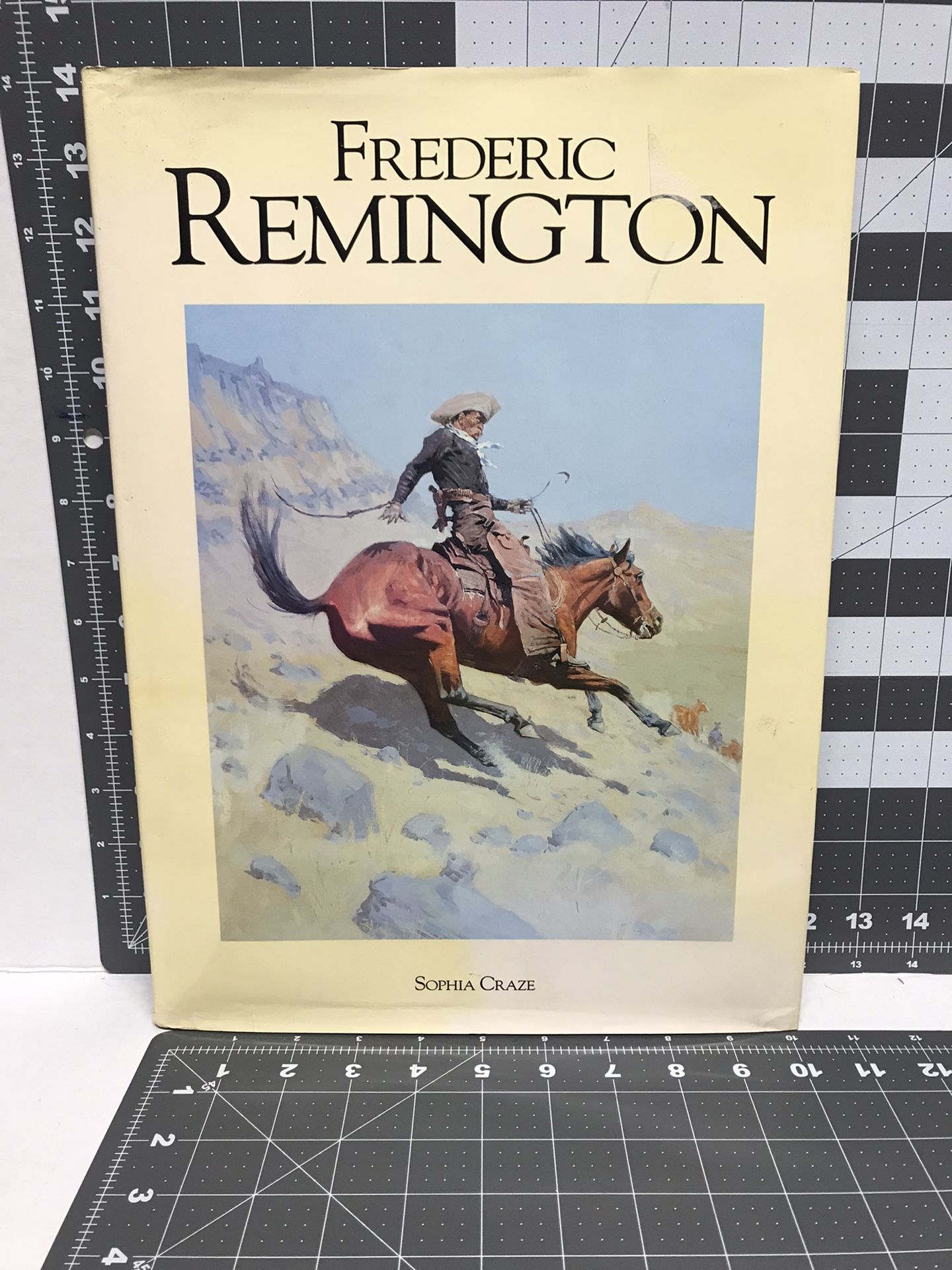 Frederic Remington hardcover book. Book is good condition except one page have smudges as shown on the photos and the dust cover have wear and tears