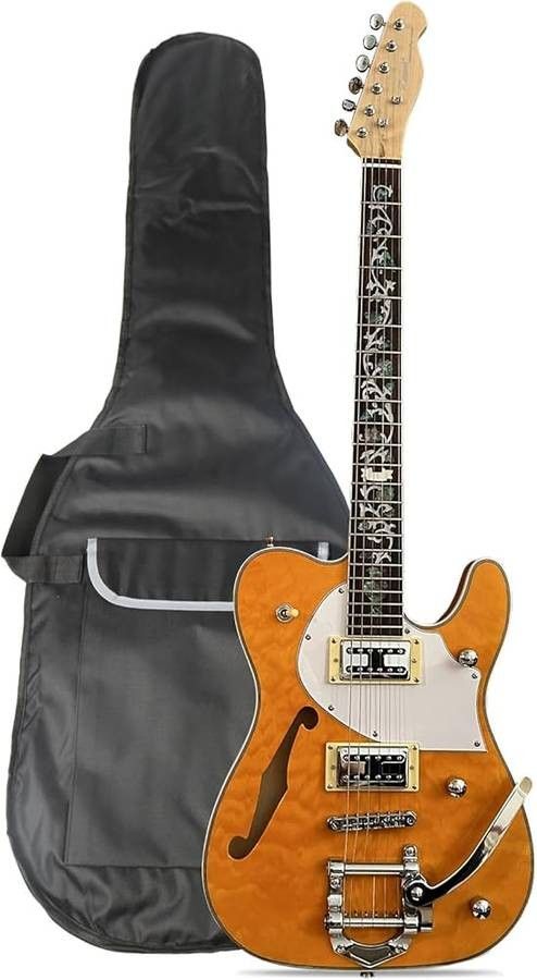 New Semi Hollow Body Electric Guitar with flower inlay ,Tremolo