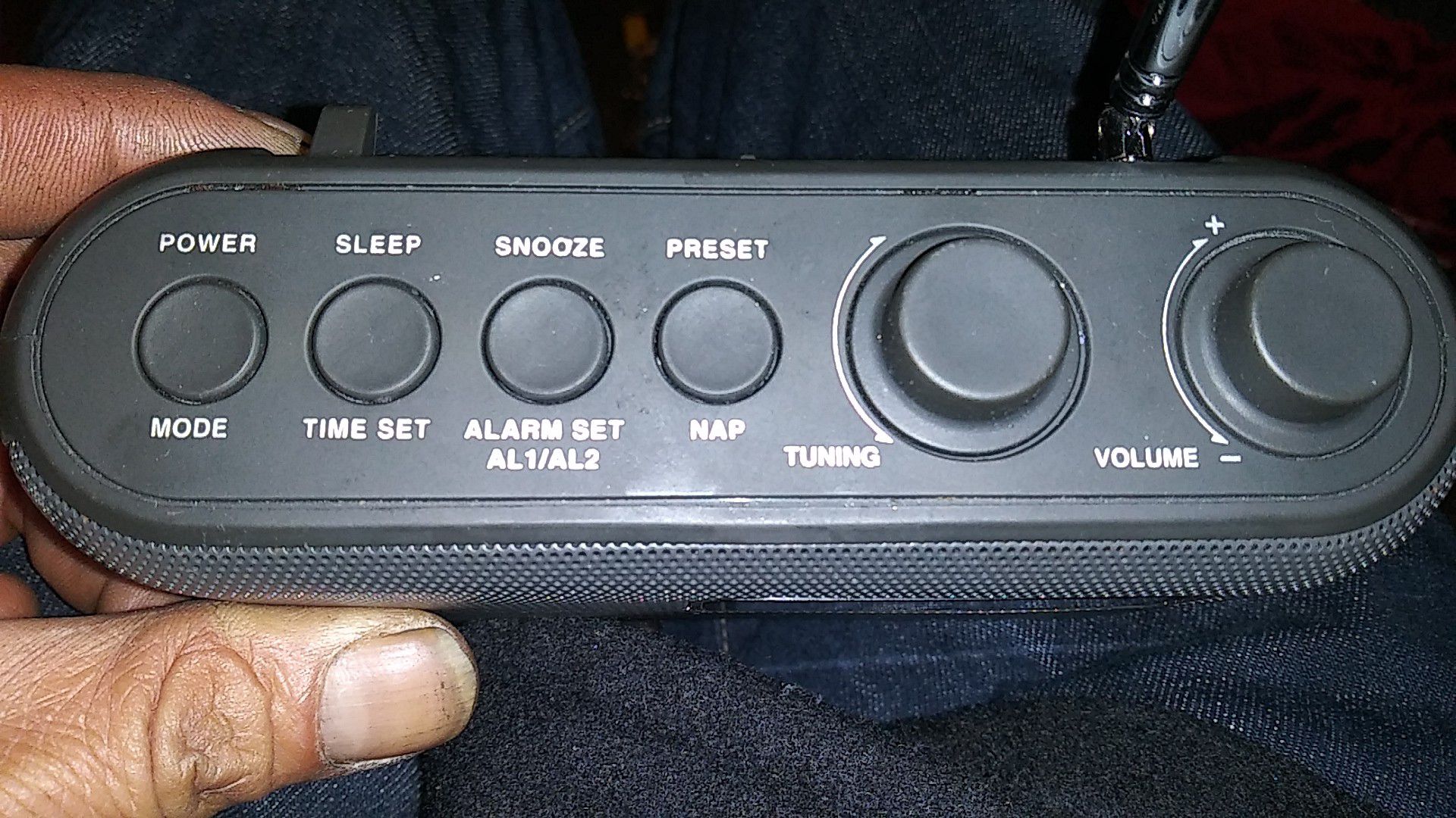Small Battery radio with alarm and axillary cord