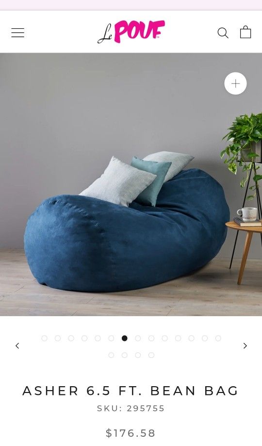 Bean Bag Chair Lounge 6.5 Foot Le Pouf Midnight Blue