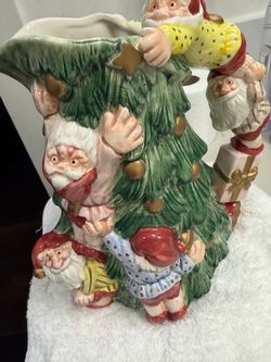 Fitz and Floyd Christmas Tree Elves Ceramic Pitcher 2 QT